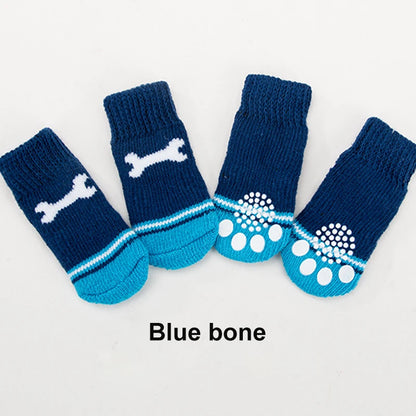 4pcs/Set Cute Puppy Dog Knit Socks Autumn Winter Pet Socks Anti-Slip Knitted Small Dogs Shoes Warm Paw Protector Dog Accessories