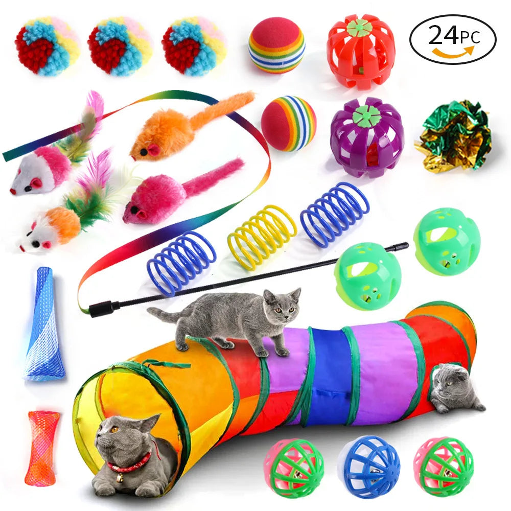 Lodra për kotele DualPet Set i kombinimit të lodrave të maceve të ndryshme Set lodër për mace Funny Cat Stick Sisal Mouse Bell Ball Cat Furnizime Set 20 copë