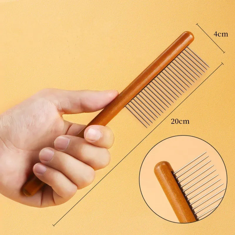 Cat Comb Stainless Steel Pet Hair Remover Wooden Handle Cat Hair Comb Pet Grooming Massage Dog Brush Cleaning Tool Pets Supplies