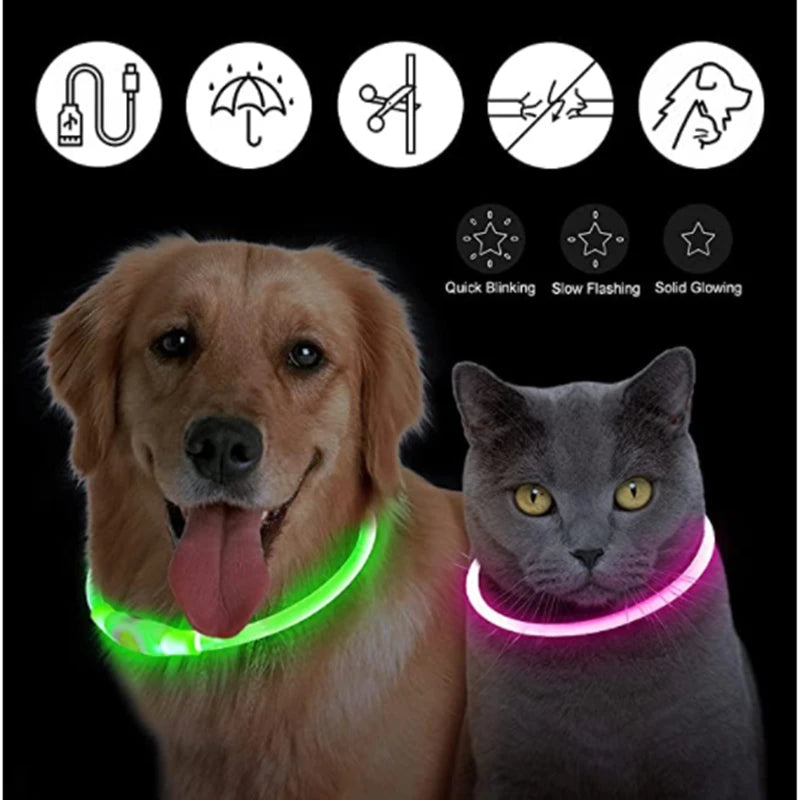 Led Luminous Dog Collar Light USB Charging Necklace, Flashing DIY Glowing Safety Anti Lost Cat Dogs Collar Accessories Supplies