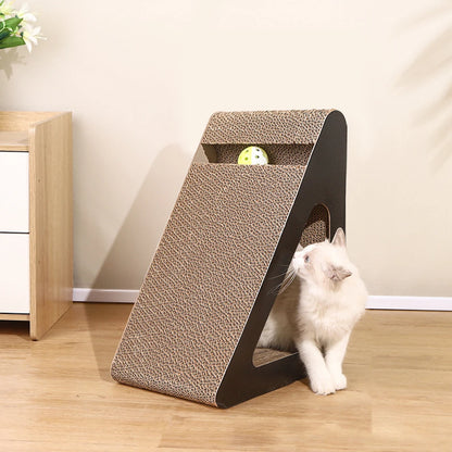 2 In 1 Cat Scratcher Cardboard Triangles Shaped With Spinnings Balls Sturdy Anti-Scratch Relieves Cat Stress Toy For Pet Use