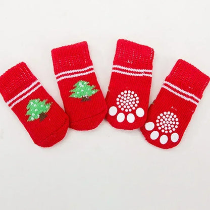 4pcs Winter Pet Dog Socks Small Cat Knit Warm Socks Dog Anti-slip Socks Chihuahua Thick Paw Protector Booties Pet Accessories