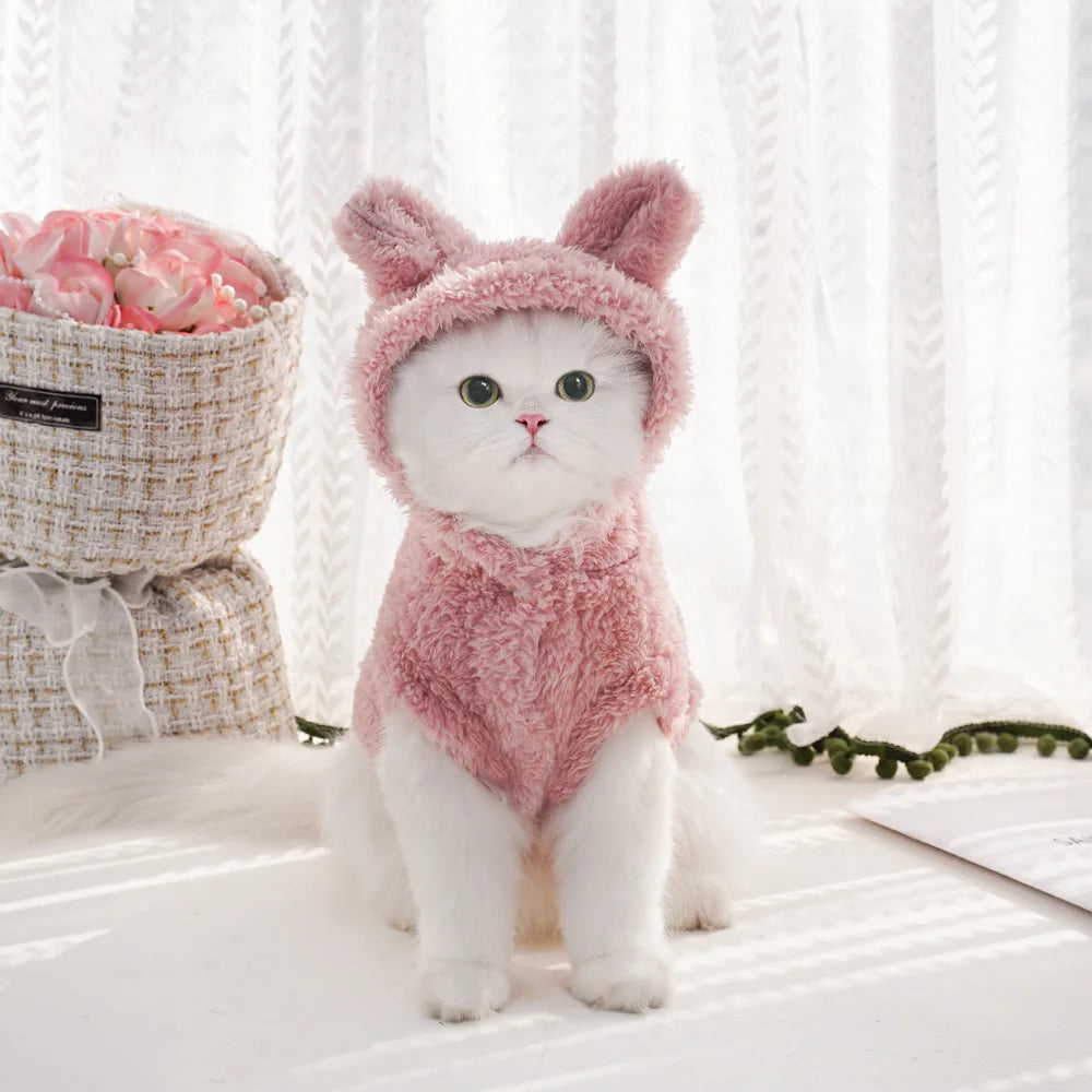 Rabbit Ear Comfortable Cotton Fleece Hooded Pet Clothing Autumn and Winter Clothes Cat Warm Hoodie Dog Clothing Supplies