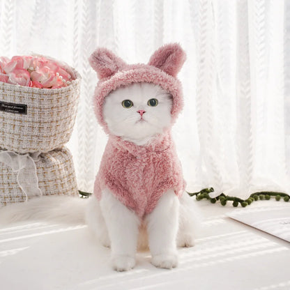 Rabbit Ear Comfortable Cotton Fleece Hooded Pet Clothing Autumn and Winter Clothes Cat Warm Hoodie Dog Clothing Supplies