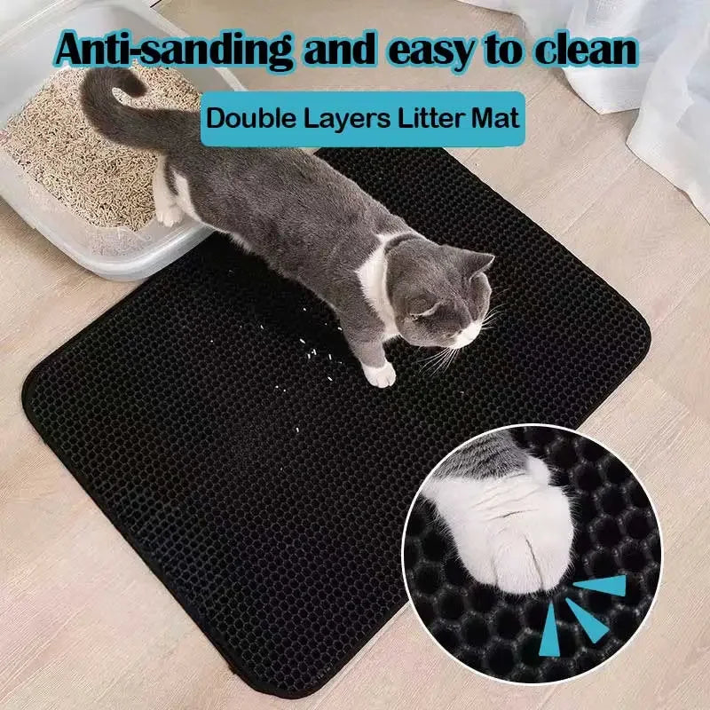 Cat Litter Mat Double Layer Cat Litter Box Waterproof Mat Non-slip Sand Cat Foldable Pad Washable Mat Pet Clean Supplies