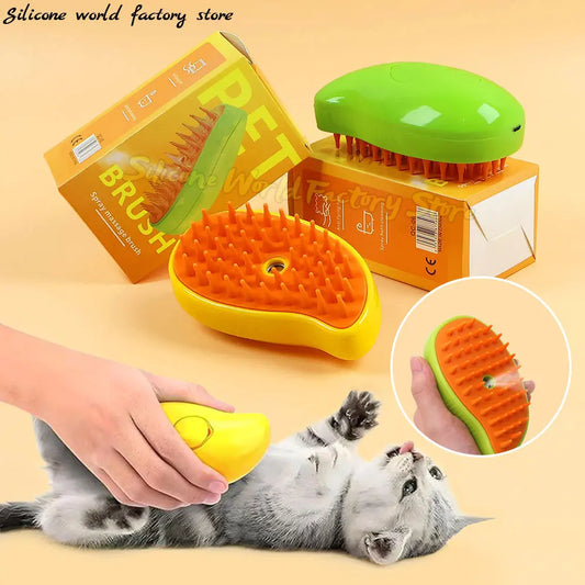 2025 Silicone World Cat Dog Pet Spray Massage Comb Electric Steam Brush Grooming 3 in 1 Pet Remove Tangles Loose Hair for Massage