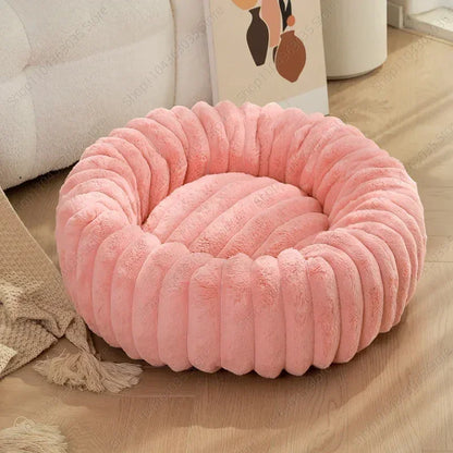 Plush Pet Nest Winter Cat Nest Dog Nest High Weight Straight Strip Plush Pet Mat Detachable Washable Round Cat Bed