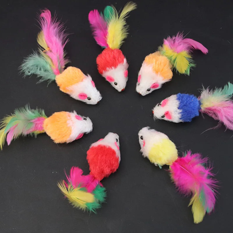 1pcs Cat Toys Interactive Cute Soft Fleece False Mouse Colorful Feather Funny Playing Training Toy for Cats Kitten Pet Supplies