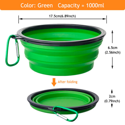 1000ML Collapsible Pet Silicone Dog Food Water Bowl Outdoor Camping Travel Portable Folding Pet Bowl Dishes add Carabiner D0013A