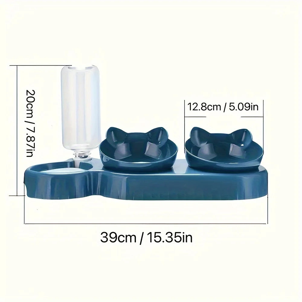 cat tools, [Popular choice] Anti slip tilted cat bowl with automatic water dispenser, non electric plastic pet feeding accessories