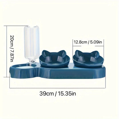 cat tools, [Popular choice] Anti slip tilted cat bowl with automatic water dispenser, non electric plastic pet feeding accessories