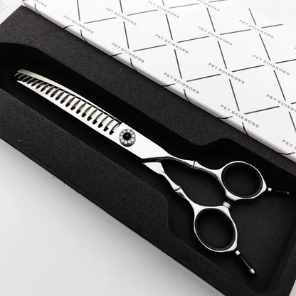 High quality professional pet grooming scissors, curved fishbone scissors, 440C alloy steel, dog grooming and hair trimming tool