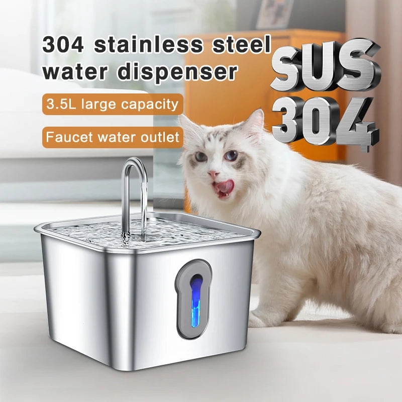 304 Stainless Steel Cat Water Fountain - 4.0L Capacity With High-Power Silent Pump USB Adapter Triple Filtration Cat Accessories