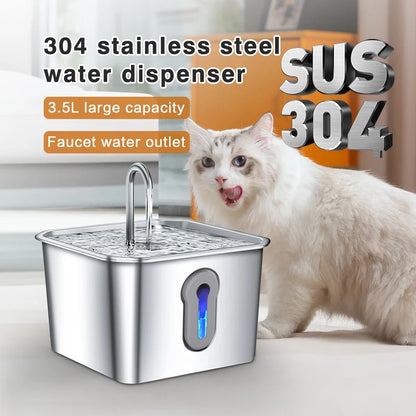 304 Stainless Steel Cat Water Fountain - 4.0L Capacity With High-Power Silent Pump USB Adapter Triple Filtration Cat Accessories