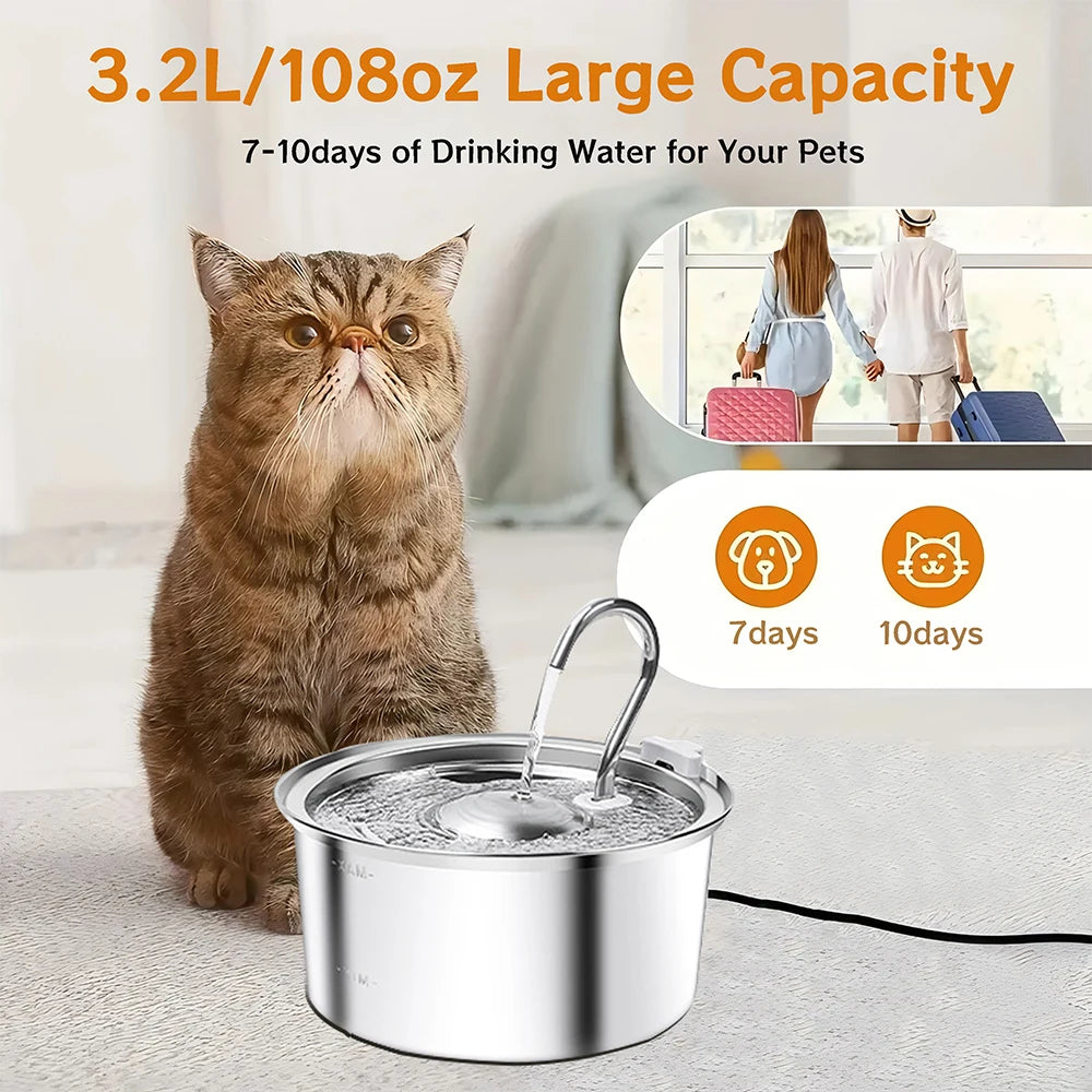 Stainless Steel Pet Water Feeder Cat Automatic Water Fountain USB Electric Mute for Cat Dog Filter Fountain Smart Drinking Bowl