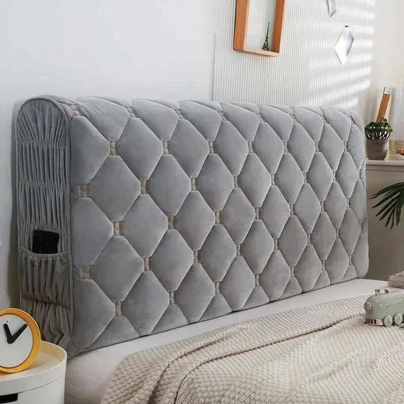 Bed Thicken Luxury Velvet Quilted Headboard Cover Solid Color High Grade All-inclusive Bedside Cover Soft Plush Bed Head Cover