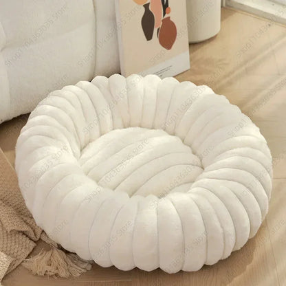 Plush Pet Nest Winter Cat Nest Dog Nest High Weight Straight Strip Plush Pet Mat Detachable Washable Round Cat Bed