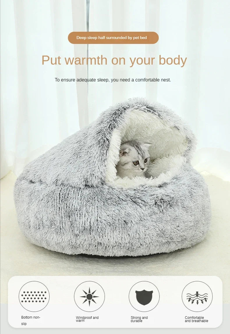 cats bag, Winter Plush Pet Cat Bed Round Cat Cushion Cat House 2 In 1 Warm Cats Basket Pet Sleep Bag Kitten Nest Kennel for Small Dog Cats