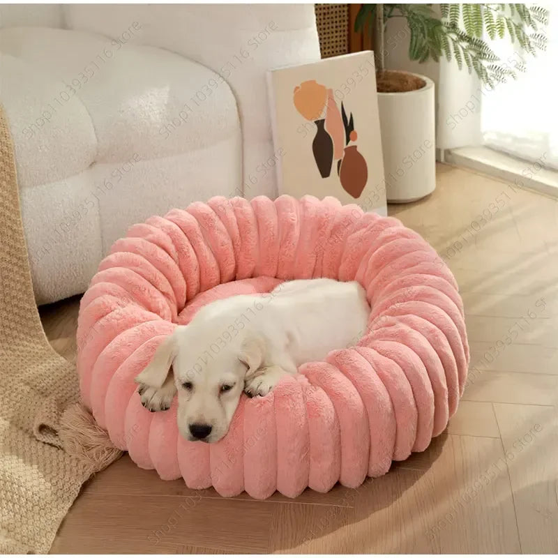 Plush Pet Nest Winter Cat Nest Dog Nest High Weight Straight Strip Plush Pet Mat Detachable Washable Round Cat Bed