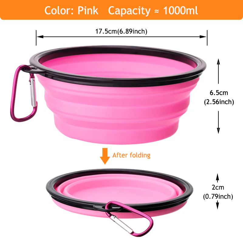 1000ML Collapsible Pet Silicone Dog Food Water Bowl Outdoor Camping Travel Portable Folding Pet Bowl Dishes add Carabiner D0013A