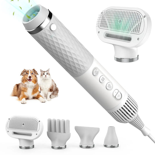 Dog Hair Dryer 5 in 1 Portable Handheld Cats Hair Dryer Smart Temperature Adjustment Grooming Brush Travel Home Pet Hair Dryer