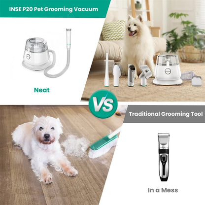 INSE P20 Pet Grooming Kit & Vacuum Suction 99% Pet Hair, Professional Grooming Clippers with 5 Grooming Tools for Dogs Cats and