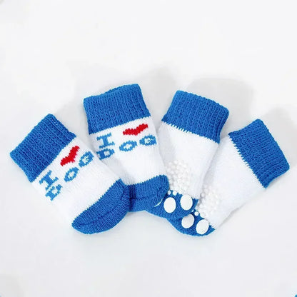 4pcs/set Dog Socks Cute Pattern Foot Covers Winter Warm Anti Slip Shoes Puppy Paw Protector Christmas Gift Pet Accessories