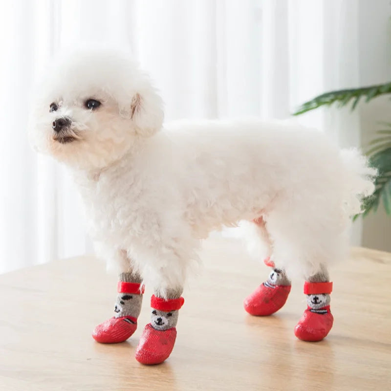 Waterproof Pet Dog Boots Shoes Creative Velcro Dogs Knitting Warm Socks Outdoor Dog Walking Anti-slip Rain Snow Boots