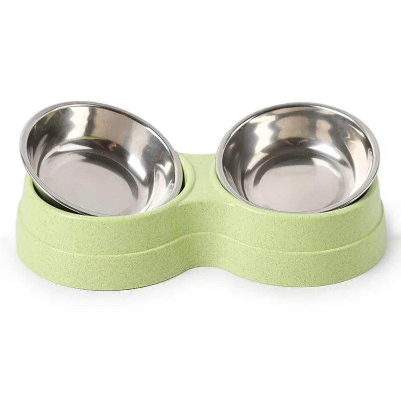 Double Pet Bowls Dog Food Water Feeder Stainless Steel Pet Drinking Dish Feeder Cat Puppy Feeding Supplies Small Dog Accessories