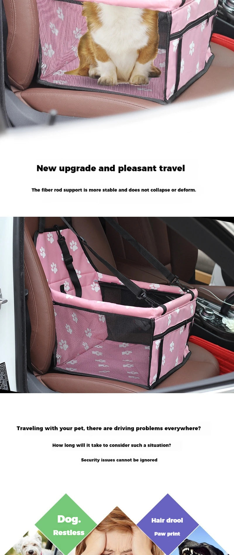 Car Pet Seat Cushion Foldable Detachable and Washable Bag Waterproof Dog Bed Cat Nest Safety Seats Pet Supplies