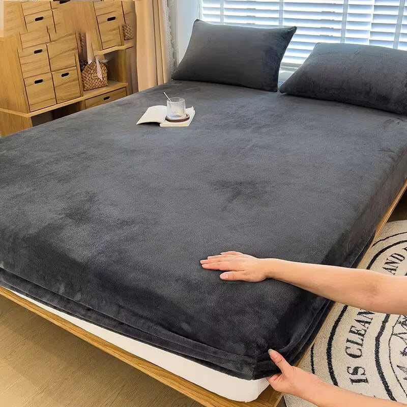 Bed sheet set Soft warm plush fitted sheet elastic mattress cover fluffy coral fleece bed linen winter couple luxury double ﻿﻿