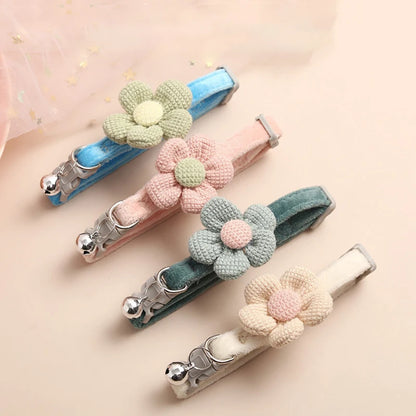 Cat Bell Collar Colorful Adjustable Sweat Cute Cartoon Pet Collar Sun Flower Bowtie Soft Polyester Small Dog Cat Necklace