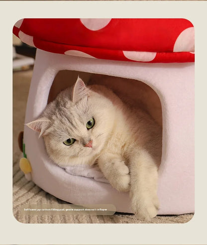 Red Umbrella Mushroom Kennel, Winter-warm Closed House, Cat Shelter. All-seasons Pet Nest For Winter