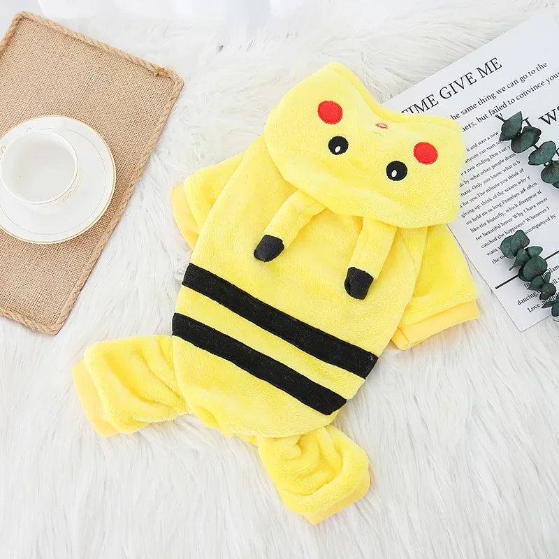 Thickened Flannel Costume for Pet, Warm Role Play, Tiger Dinosaur Costume, Monochromatic, Cat and Dog Clothing Autumn and Winter