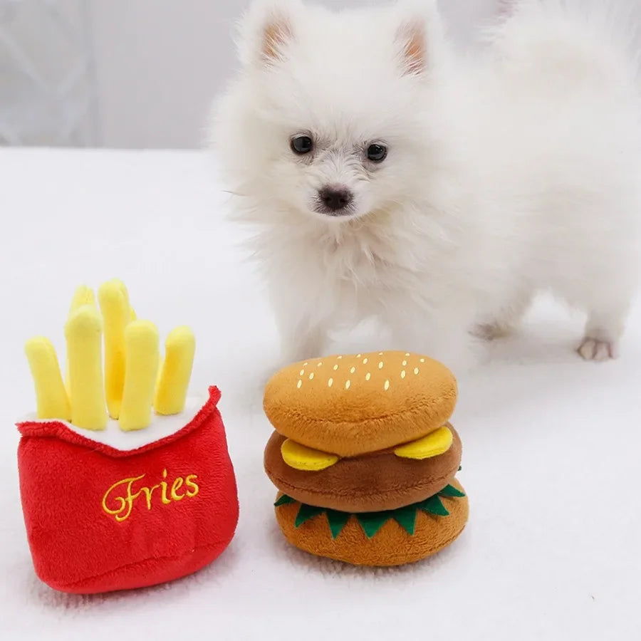 Pet Plush Toys Pizza Burgers Pet Sound Toys Dog Bite and Grind Resistant Pet Supplies Pomerian Dog Accessories Puppy