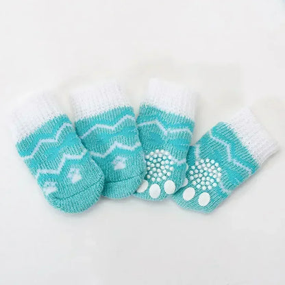 4pcs Winter Pet Dog Socks Small Cat Knit Warm Socks Dog Anti-slip Socks Chihuahua Thick Paw Protector Booties Pet Accessories