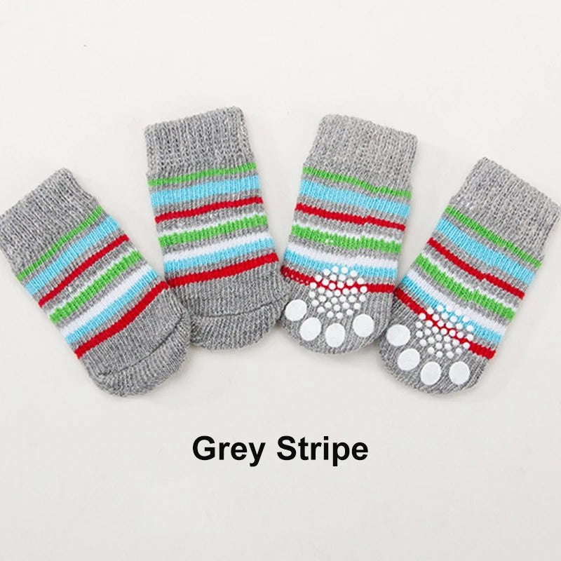 4pcs/Set Cute Puppy Dog Knit Socks Autumn Winter Pet Socks Anti-Slip Knitted Small Dogs Shoes Warm Paw Protector Dog Accessories