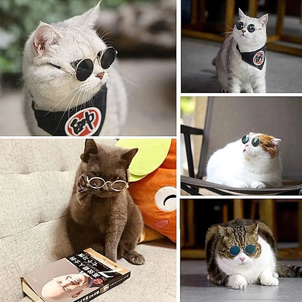 Funny Pet Glasses Heart-Shaped Metal Sunglasses for Cats Small Dogs Dolls Cosplay Party Costume Photo Props Cosplay Eyeglasses