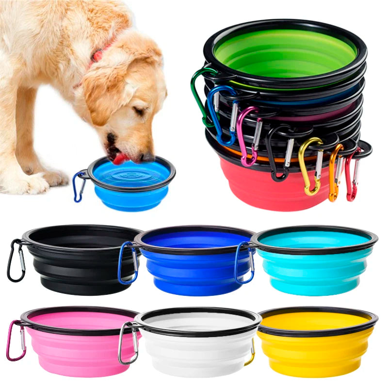 1000ML Collapsible Pet Silicone Dog Food Water Bowl Outdoor Camping Travel Portable Folding Pet Bowl Dishes add Carabiner D0013A