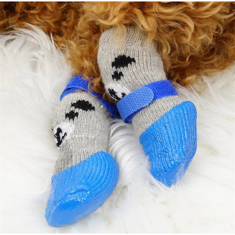 Waterproof Pet Dog Boots Shoes Creative Velcro Dogs Knitting Warm Socks Outdoor Dog Walking Anti-slip Rain Snow Boots