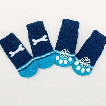 4pcs Winter Pet Dog Socks Small Cat Knit Warm Socks Dog Anti-slip Socks Chihuahua Thick Paw Protector Booties Pet Accessories