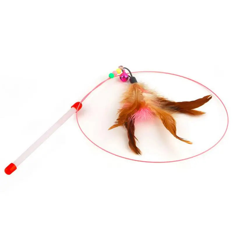 1pc Cat Toy Stick Feather Wand With Bell Mouse Cage Toys Plastic Artificial Colorful Cat Teaser Toy Pet Supplies Random Color