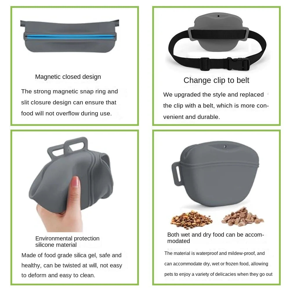 The New Silicone Dog Training Waist Pack Goes Out Portable Diagonal Dog Food Bag Pet Waterproof Small Bag Dog Outdoor Snack Bag