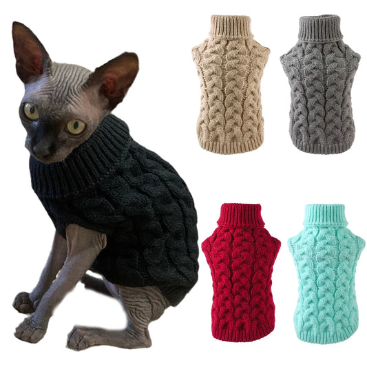 Triko e ngrohtë për macet e punuar me shtiza Sphynx Rroba dimërore për kafshë shtëpiake për macet maskota Veshje Katten Kedi Kitten Puppy Pullovers ropa para gatos