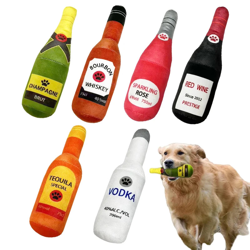 Funny Plush Dog Toys Beer Bottle Shaped Small Large Dogs Squeak Sound Clean Teeth Chew Toy Pets Interactive Playing Supplies