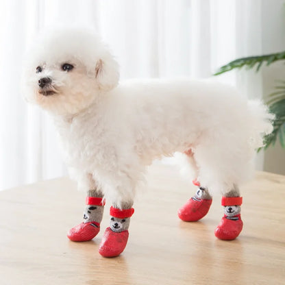 Waterproof Pet Dog Boots Shoes Creative Velcro Dogs Knitting Warm Socks Outdoor Dog Walking Anti-slip Rain Snow Boots