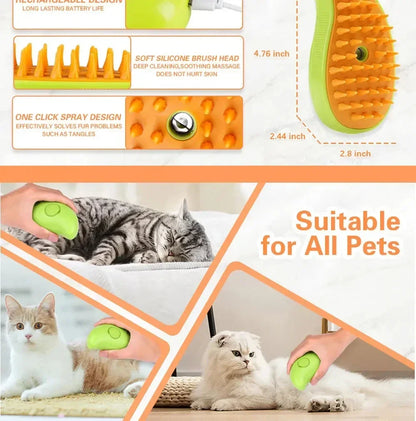 Cat Dog Steam Brush Cat Comb Spray Massage Brush 3in1 Anti-cat Fur Brush Folding Rotatable Floating Hair Bath Hair Removal