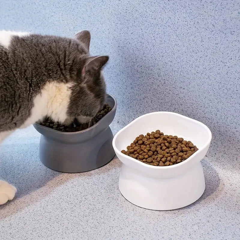 Classic Neck Protection And Anti Rollover Cat Pet Tableware With Large Opening And High Foot Plastic Cat Bowl