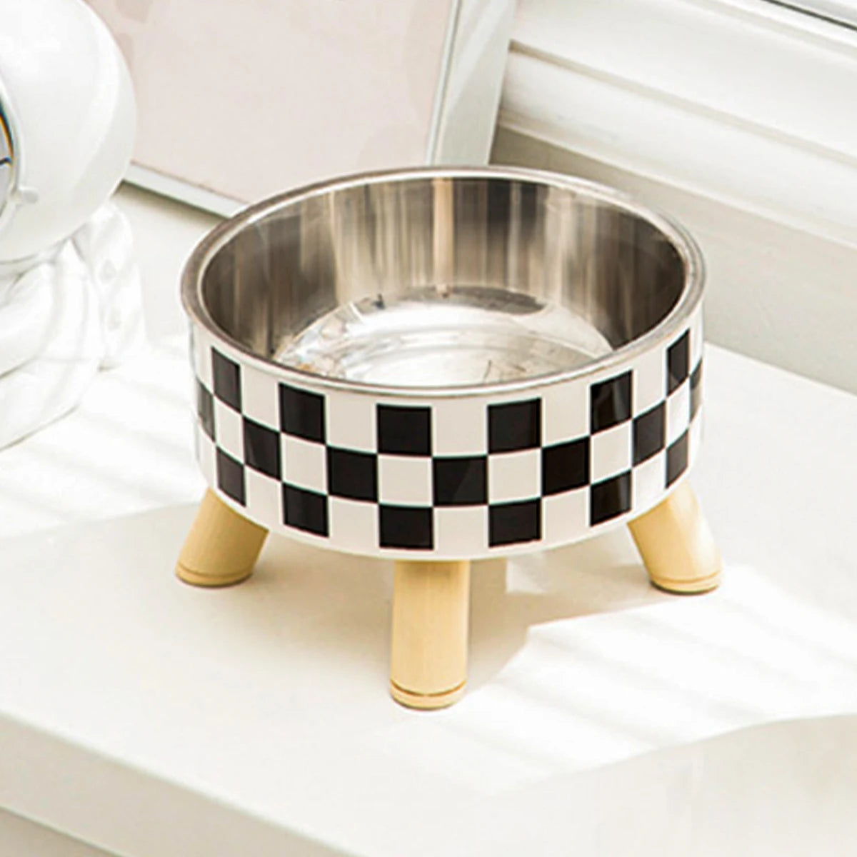 Pet cat and dog bowl polka-dot plaid stainless steel anti-slip easy to clean indoor and outdoor