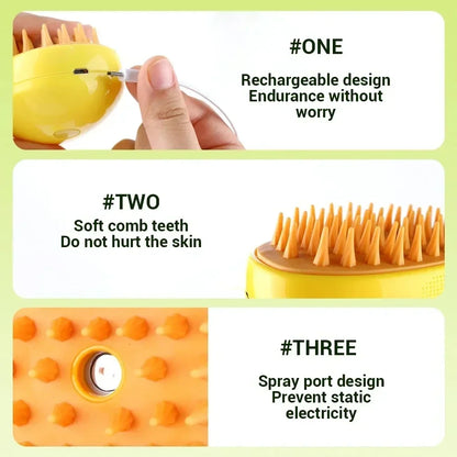 Cat Dog Steam Brush Cat Comb Spray Massage Brush 3in1 Anti-cat Fur Brush Folding Rotatable Floating Hair Bath Hair Removal